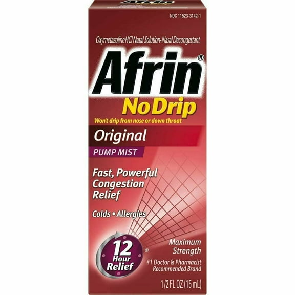 Afrin No Drip Original Nasal Decongestant Pump Mist 15 mL Pack of 4