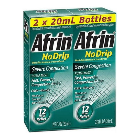 Afrin No Drip Severe Congestion Pump Mist Nasal Spray 20 ml - 2 Pack