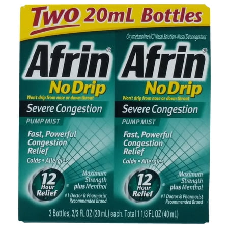 Afrin No Drip Severe Congestion Pump Mist Nasal Spray 20 ml - 2 Pack