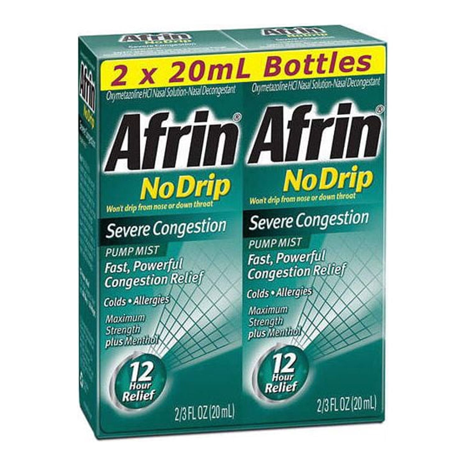 Afrin No Drip Severe Congestion Pump Mist, 0.67 fl. oz. (20 ml) - 2 Pack