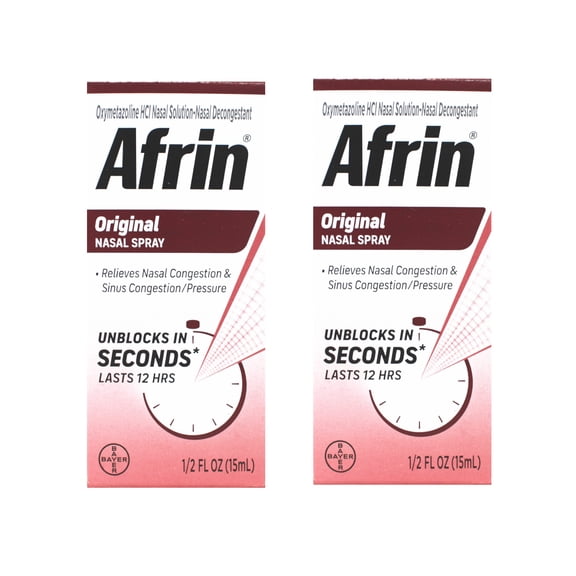 Afrin Original Maximum Strength 12 Hour Nasal Congestion Relief Spray, 2x15 ml