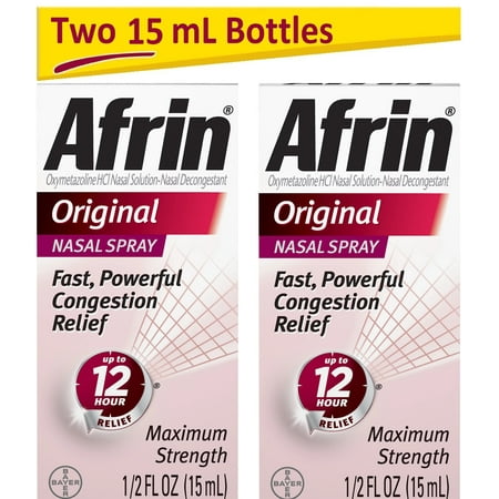 Afrin Original Maximum Strength 12 Hour Nasal Congestion Relief Spray, 2x15 ml