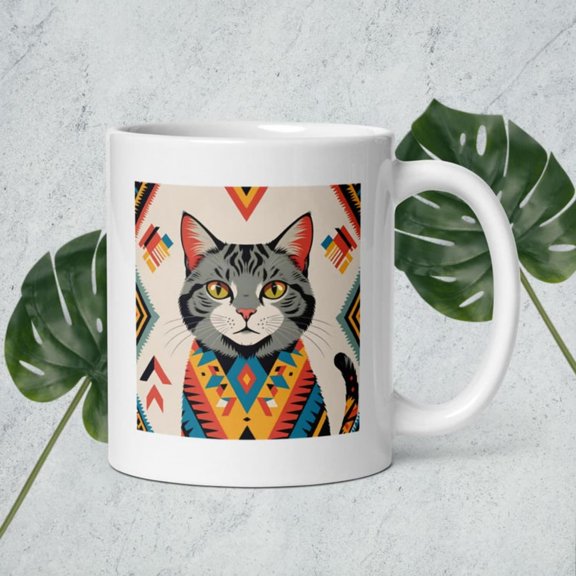 Afrin t Mug Vibrant Geometric Feline Ceramic Coffee Cup t Lover White Gsy Dishwasher Mug w C-ped dle.