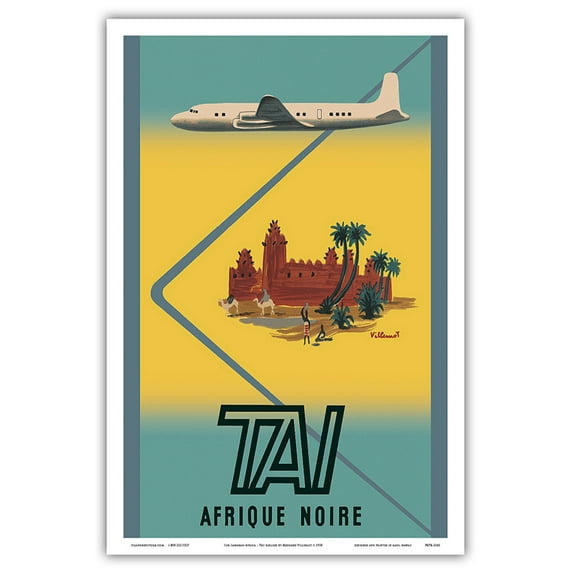 Afrique Noire (Sub-Saharan Africa) - TAI Airline (Transports Aériens Intercontinenteaux) - Vintage Airline Travel Poster by Bernard Villemot c.1950 - Master Art Print (Unframed) 12in x 18in