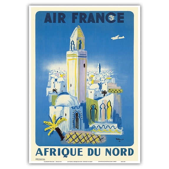 Afrique du Nord (Africa of the North) - France - Vintage Airline Travel Poster by Bernard Villemot c.1949 - Master Art Print 10in x 14in