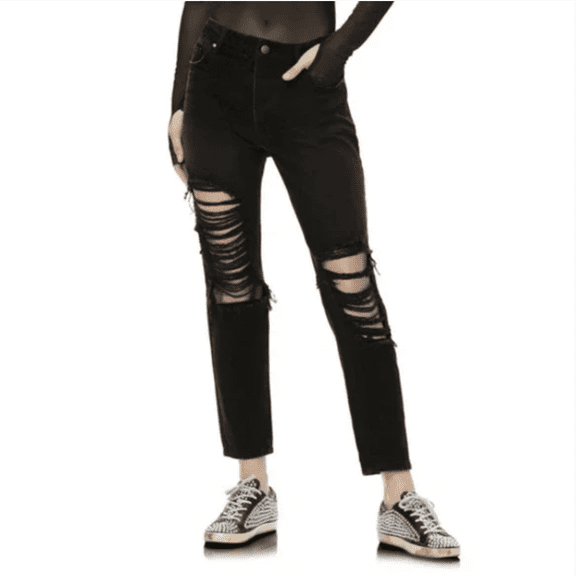 Afrm Cyrus Ripped High Waist Ankle Jeans in Black, Size 24