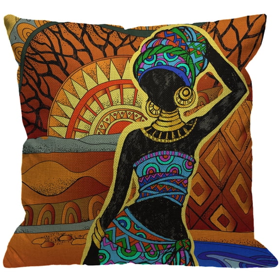 Afro African Woman Throw Pillow Cover Decorative Indian Traditional Costumes Pattern Cushion Cover Pillow Cases Bedroom Livingroom 18" x 18"
