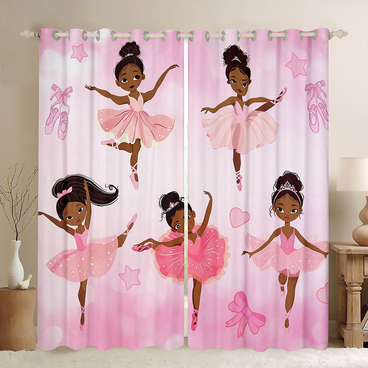 AfroAmerican Girl Curtains for Little Girl,Afro Kid Ballet Princess