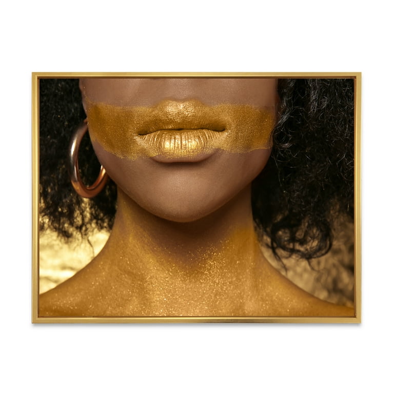 Afro American Girl With Golden Paint on Body 20 in x 12 in Framed  Photography Canvas Art Print, by Designart 