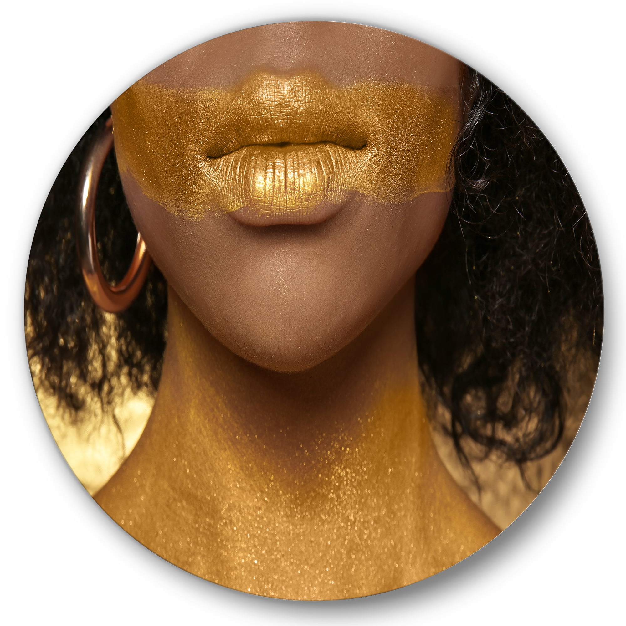 Afro American Girl With Golden Paint on Body 29 in x 29 in Photography Canvas Art Print, by Designart