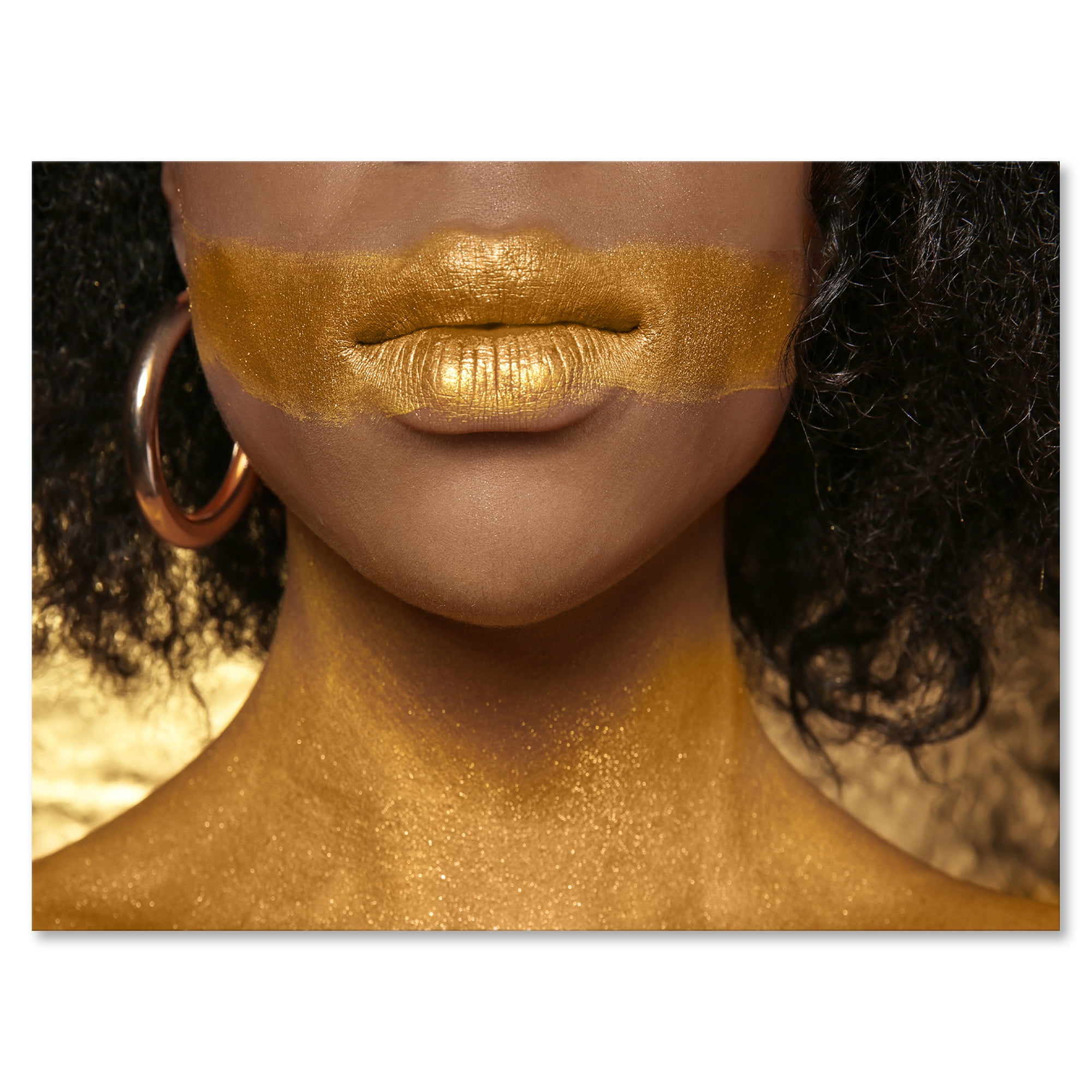 Afro American Girl With Golden Paint on Body 8 in x 12 in Photography Canvas Art Print, by Designart