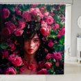 thumbnail image 1 of Afro-American Shower Curtain Afro Bath Curtain Teen American Black Bathroom Decor Rustic Garden Floral Waterproof Curtain Purple Pink Rose Flowers Curtain,72" W x 84" L, 1 of 5