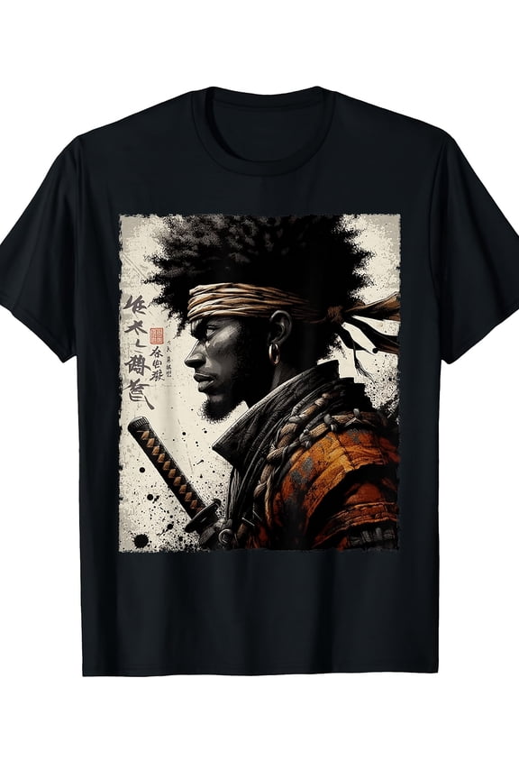 Afro American Samurai Vintage African Warrior with Katana T-Shirt