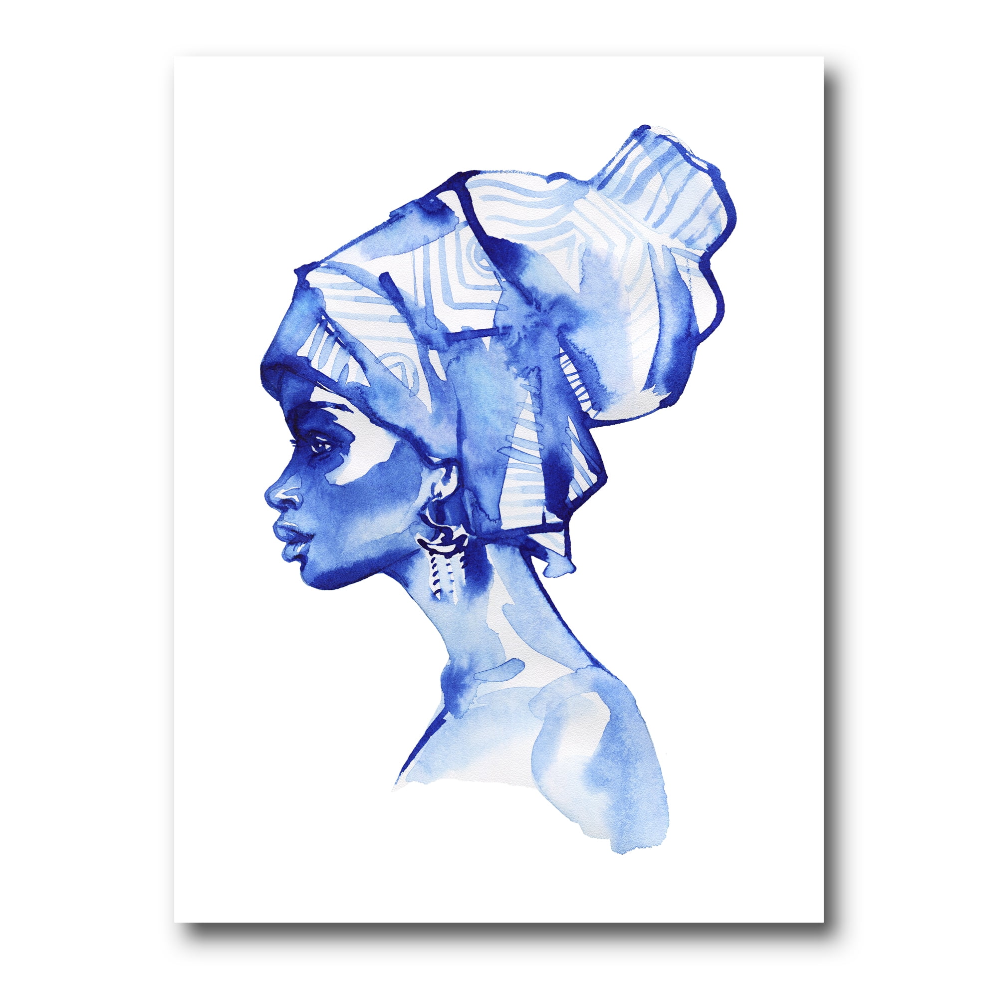 Afro American Woman Blue Fashion Portrait 30 in x 40 in Painting Canvas Art Print, by Designart
