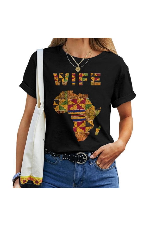 Afro Black Wife African Ghana Kente Cloth Matching Outfit Graphic Tee Women Adult Cotton Cultural Heritage Couple Gift, Size S, Color Black
