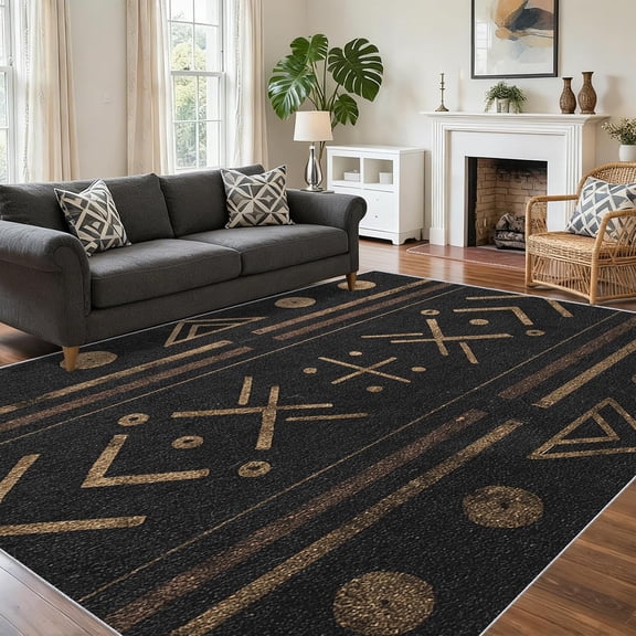 Afro Boho Style Rug for Living Room, Soft African Ethnic Tribal Area Rugs for Bedroom, Afro Boho Room Decor Indoor Carpet with Non Slip Backing, Washable-3' x 5'