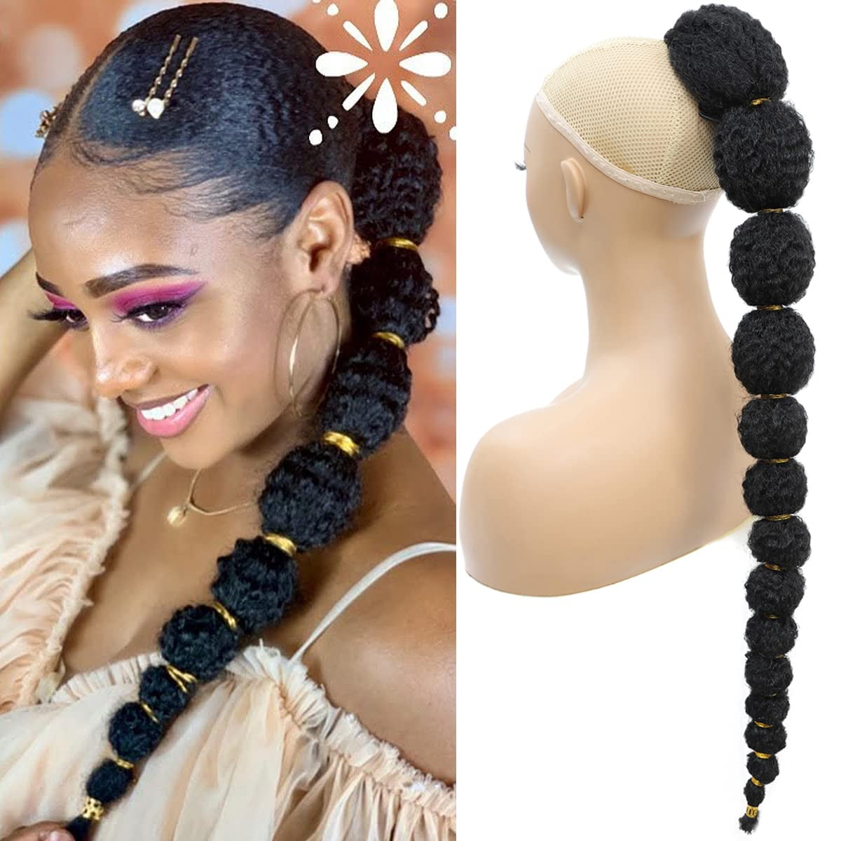 Afro Bubble Ponytail Extension for Black Women 24 Inch Long Drawstring  Ponytail Natural Black Clip on Ponytails for Kids Synthetic Hair Piece