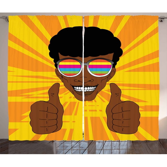 Ambesonne Afro Curtains 2 Panel Set, Hippie Man Positive Vibes, 108" x 84", Multicolor