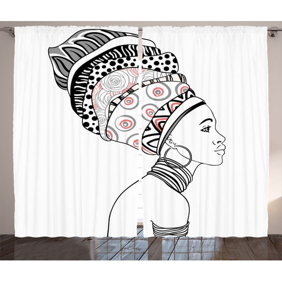 Ambesonne Afro Curtains 2 Panel Set, Exotic Savannah Boho Folk Art, 108" x 90", White and Grey