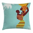 thumbnail image 1 of Afro Decor Throw Pillow Cushion Cover, African Mother with Her Baby in Ethnic Clothes Retro Style Fashion Image, Decorative Square Accent Pillow Case, 24 X 24 Inches, Turquoise Merigold, by Ambesonne, 1 of 2