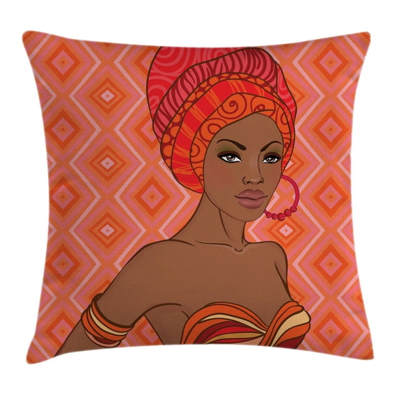 Afro Decor Throw Pillow Cushion Cover, Portrait of African Woman in Ethnic Dress Zulu Elegance Tribal Graphic Print, Decorative Square Accent Pillow Case, 20 X 20 Inches, Scarlet Umber, by Ambesonne