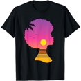 thumbnail image 1 of Afro Diva Black Girl Woman Sunset Beach Fashion Print T-Shirt, 1 of 5