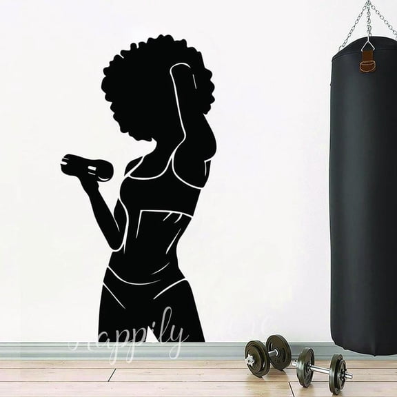 Afro Girl Gym Wall Decal Room Wall Decor Art Vinyl Workout Fitness Quote Wall Stickers Bedroom Murals Removable 29x57cm