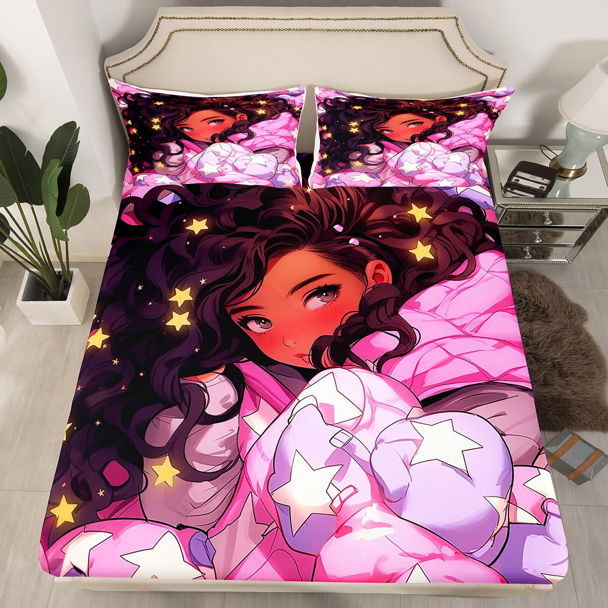 Black Girl Bed Sheets Set – Full Size, 4-Piece Kids Bedding With African Girl Design, Super Soft Microfiber