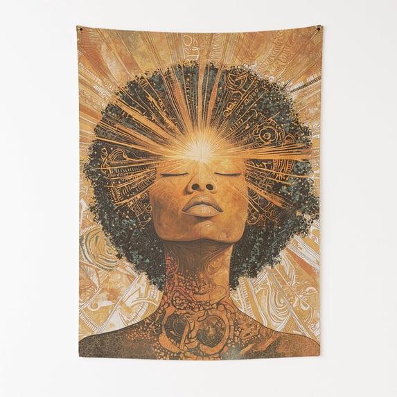 Afro Goddess Awakening Wall Tapestry for Bedroom by DC | African American Tapestry Wall Hanging & Aesthetic Decor for Dorm, Living Room, Picnic & Home | 39"x52"