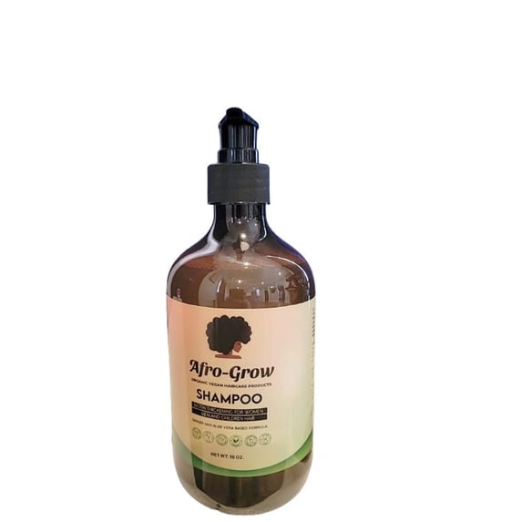 Afro-Grow Shampoo – 100% Vegan & Cruelty-Free Biotin Thickening Formula for All Hair Types with Ginger and Aloe Vera – 16oz