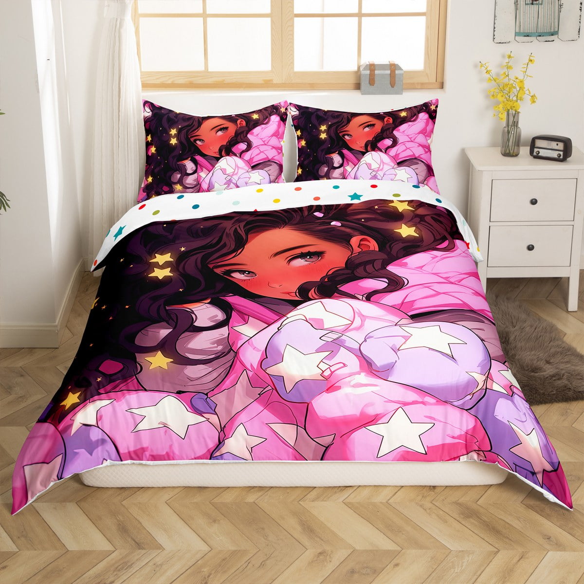 Afro Hair Girl Queen Bedding Sets for Little Girls,Toddlers Cute Afro