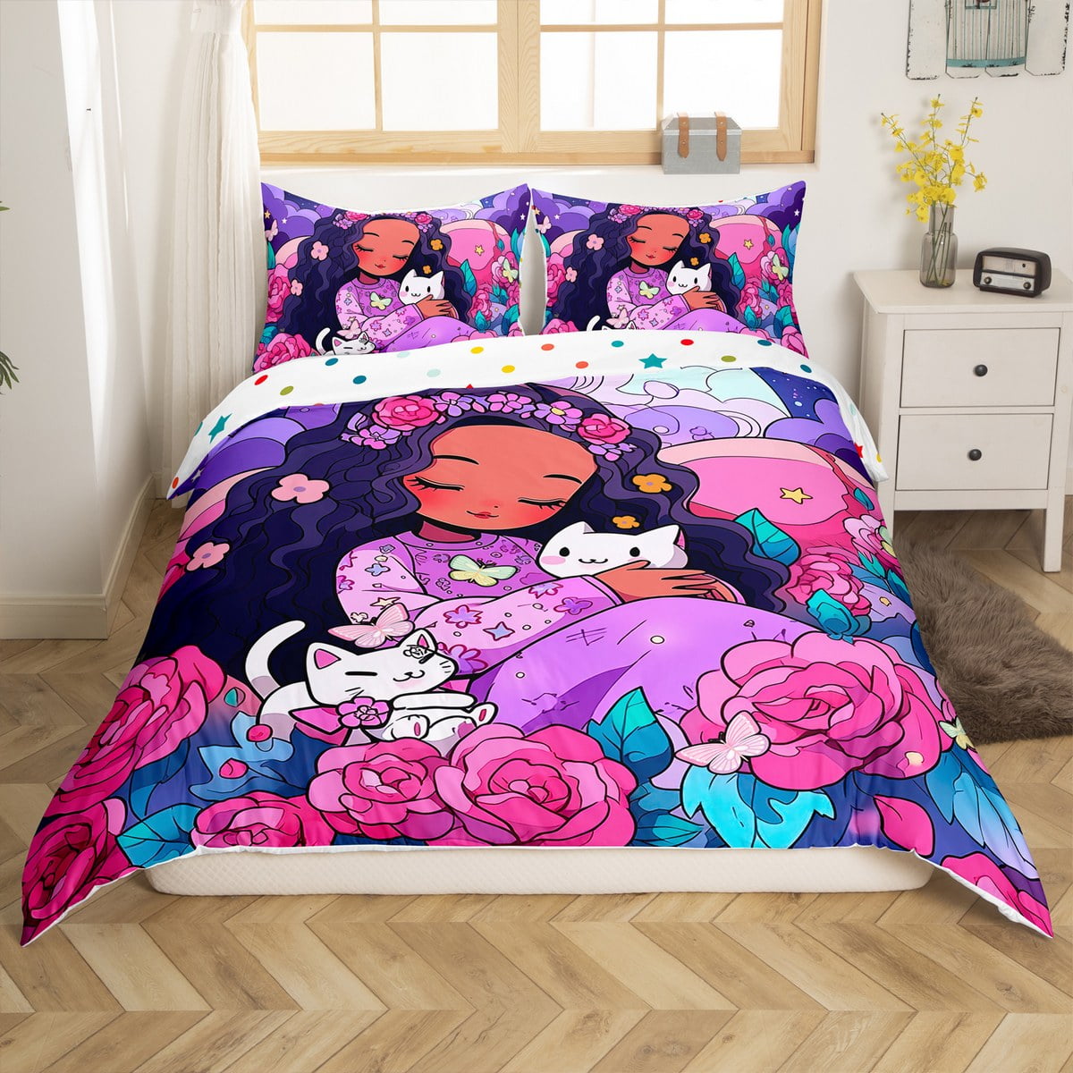Afro Hair Girl Queen Bedding Sets for Little Girls,Toddlers Cute Afro