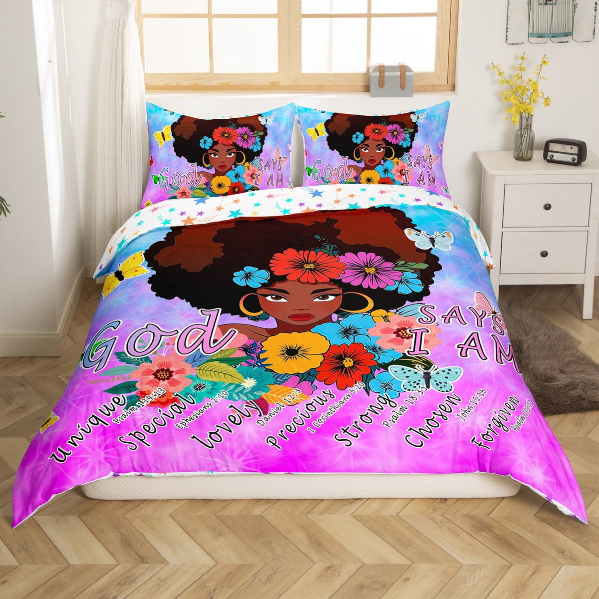Afro Hair Girl Queen Bedding Sets for Little Girls,Toddlers Cute Afro
