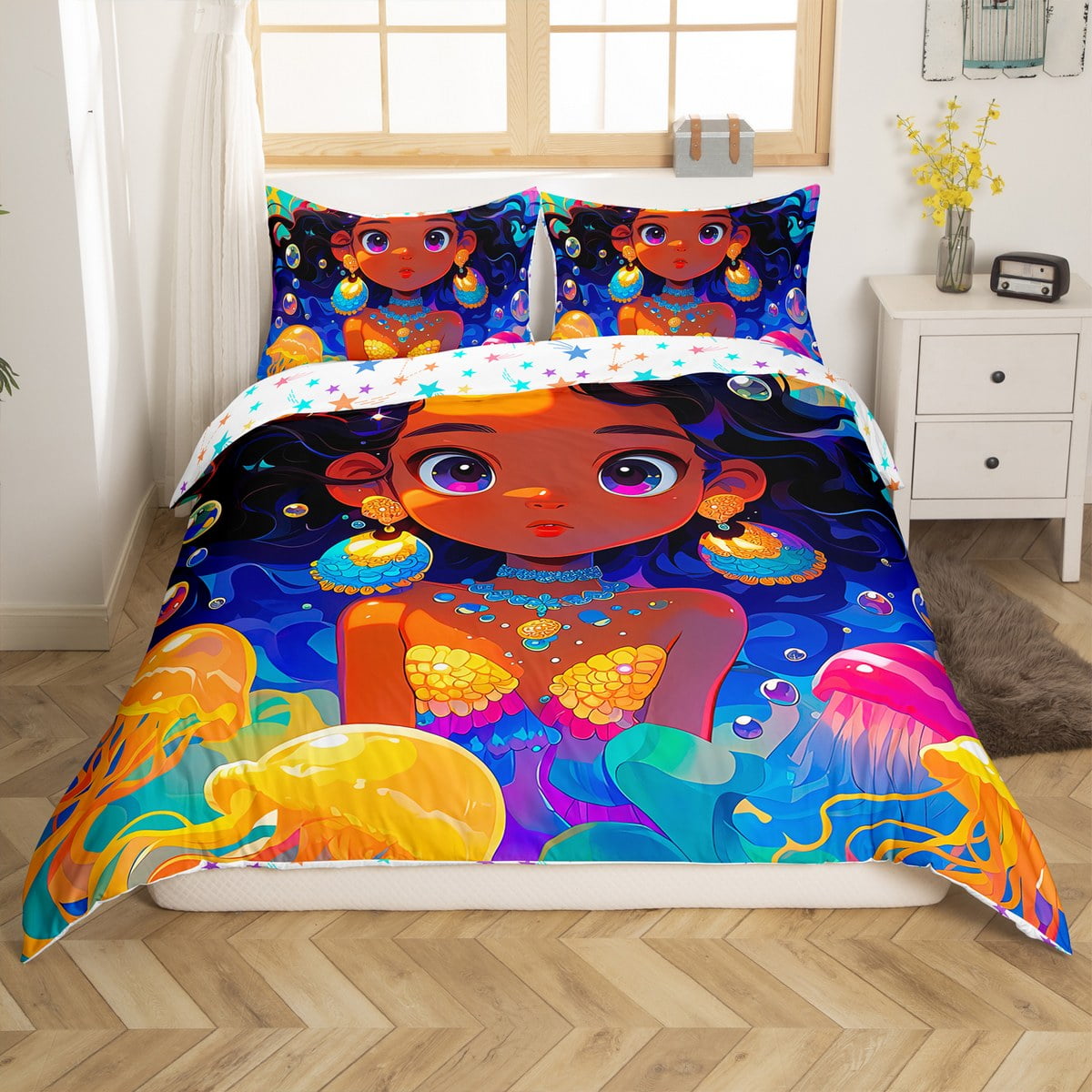 Afro Hair Girl Queen Bedding Sets for Little Girls,Toddlers Ocean