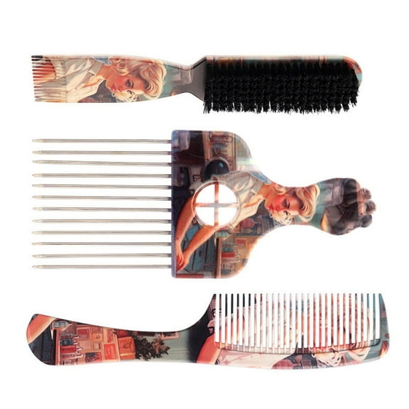 Afro Hair Pick Comb Print Hair Brush Set 4Pcs for Professional and Personal Care