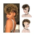 thumbnail image 1 of Afro High Puff Bun Mohawk Ponytail with Bangs Short Kinky Curly Ponytail Hairpieces for Black Women, 1 of 7