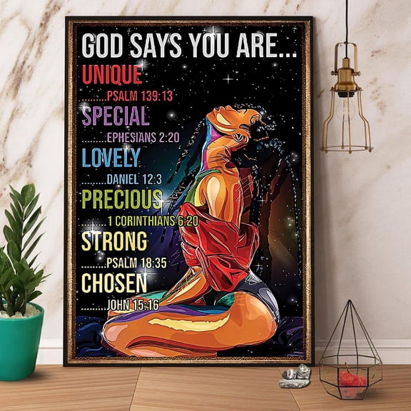 Afro Hippie Girl God Says You Are Paper Poster No Frame Matte Wall Art Decor 24 x 36 Inch Poster