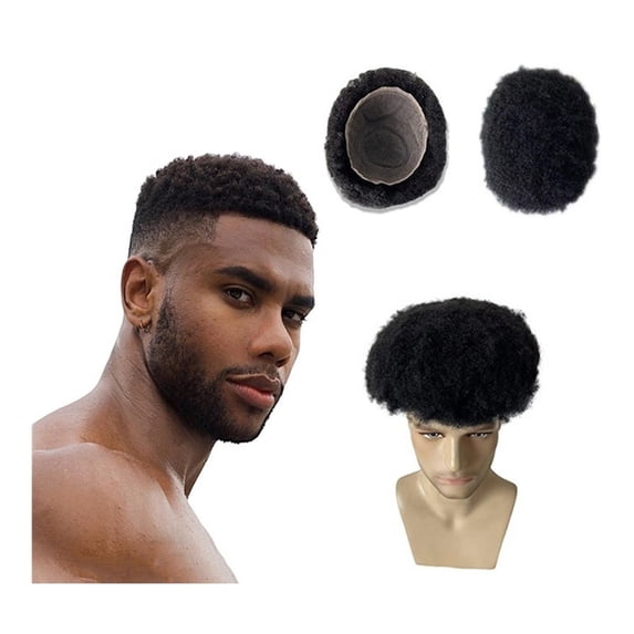 Afro Kinky Curly Toupee for Black Men 8"x10" Full Lace Base Double Knots Men Capillary Prosthesis
