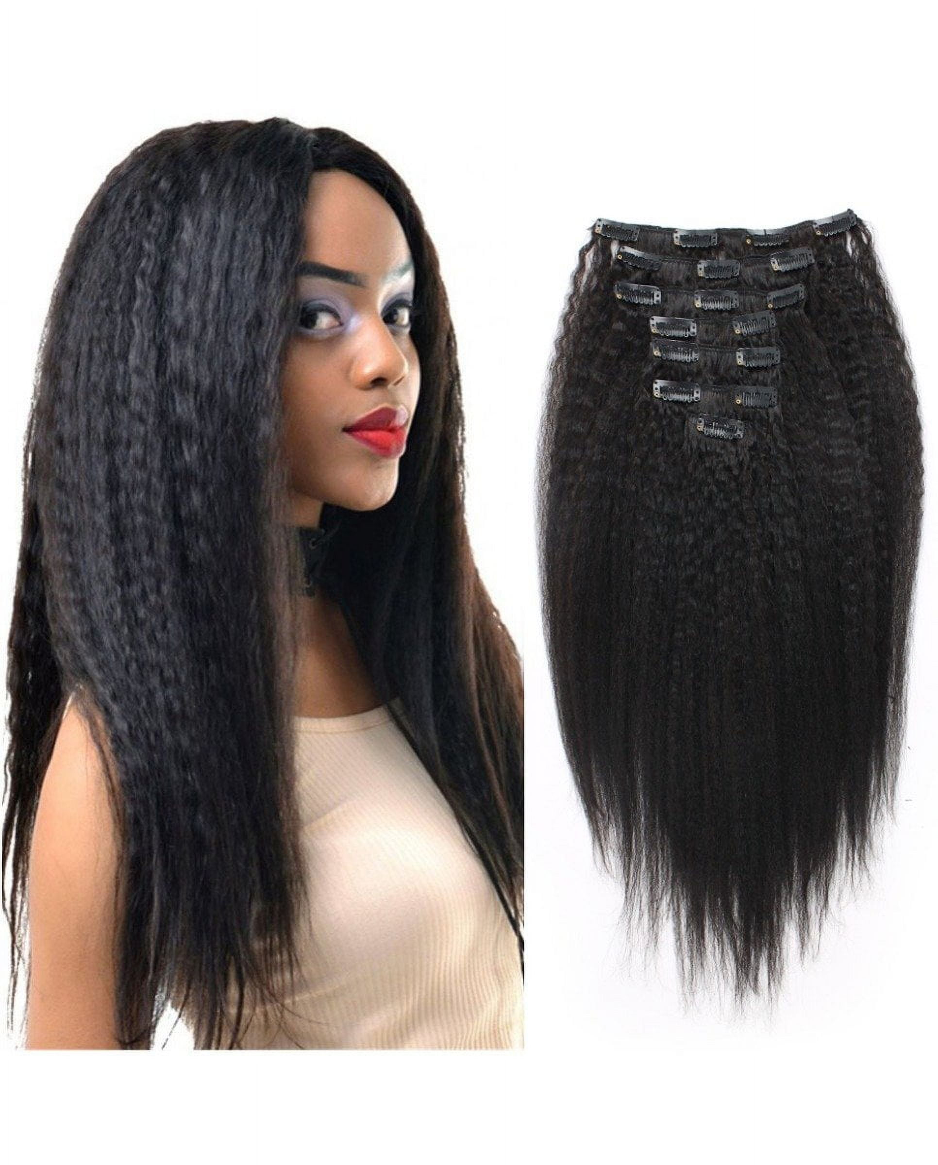Afro Kinky Straight Clip ins 18 Inches Natural Black Full Head Naural Black 1B# 120g/set 100% Remy Human Hair