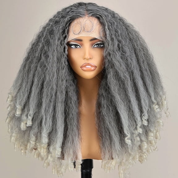 Afro Kinky Straight Lace Front Grey Wig 20 Inch T Part Salt and Pepper Wigs for Black Women Transparent Swiss Lace with Baby Hair Natural 4C Wigs