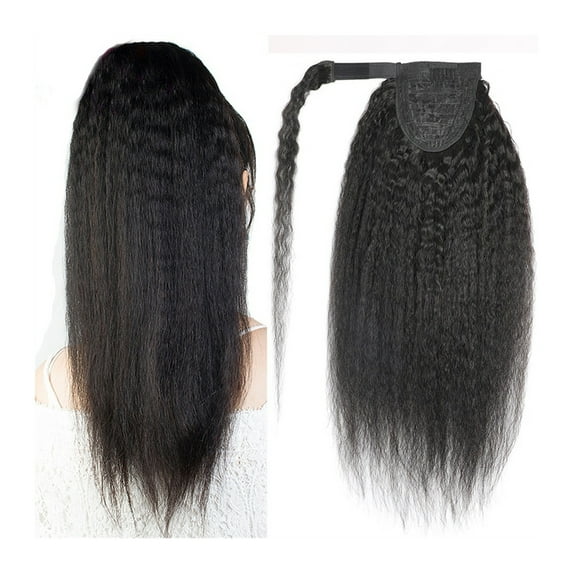 Afro Kinky Straight Ponytail Human Hair Wrap Around Ponytail Clip in Hairpiece Magic Paste Peruvion Remy 10-30inch Long Yaki Straight Ponytail