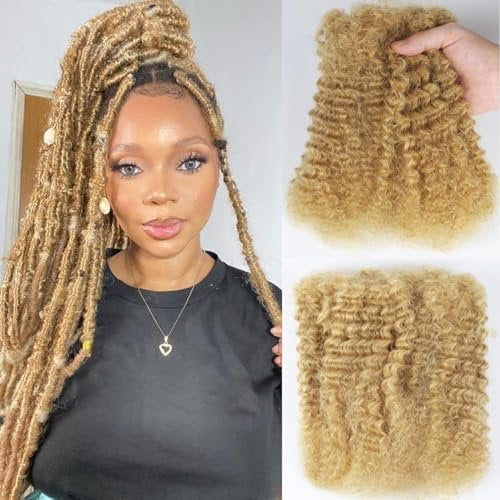 Afro Kinkys Bulk Human Hair for Dreadlock Extensions 50g/Pack 18 Inch Honey Blonde  Afro Bulk Human Hair for Twists Repair  and Kinky Braiding Hair