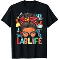 thumbnail image 1 of Afro Messy Bun Laboratory Life Lab Week 2025 Lab Technician T-Shirt Casual Short Sleeve Shirt, 1 of 4