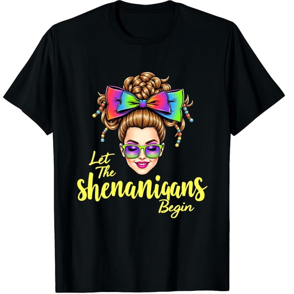 Afro Messy Bun Women Let The Shenanigans Begin Mardi Gras Graphic Black T-Shirt for Men and Women