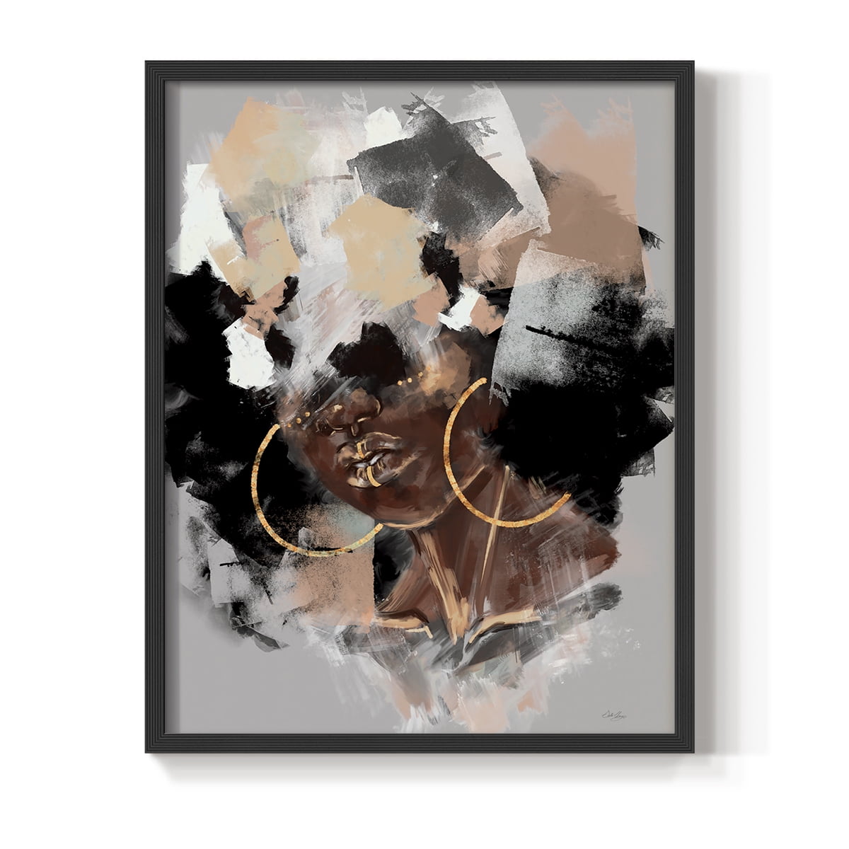 Afro Pop Framed Print in Black Solid Wood Framed Print No Nail Hanging