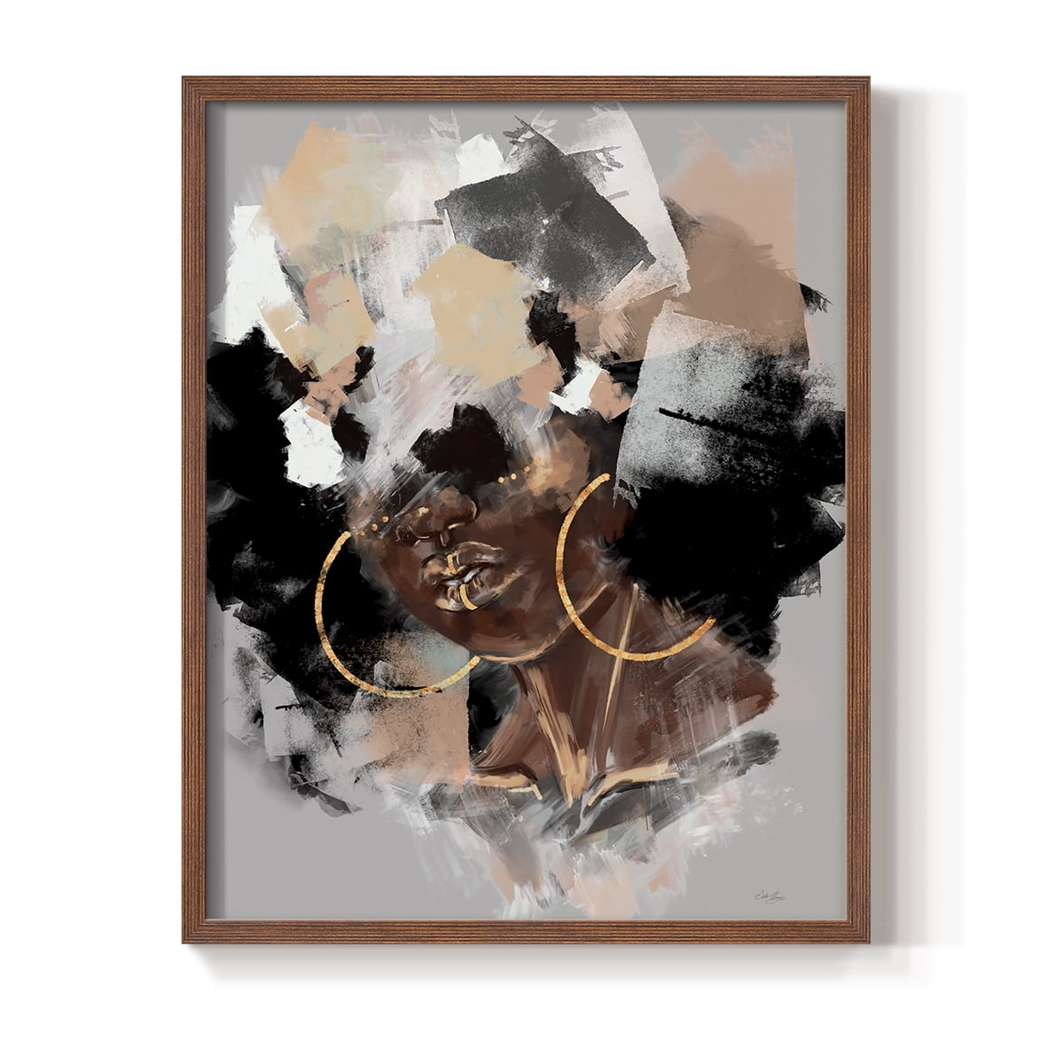Afro Pop Framed Print in Brown Solid Wood Framed Print No Nail Hanging