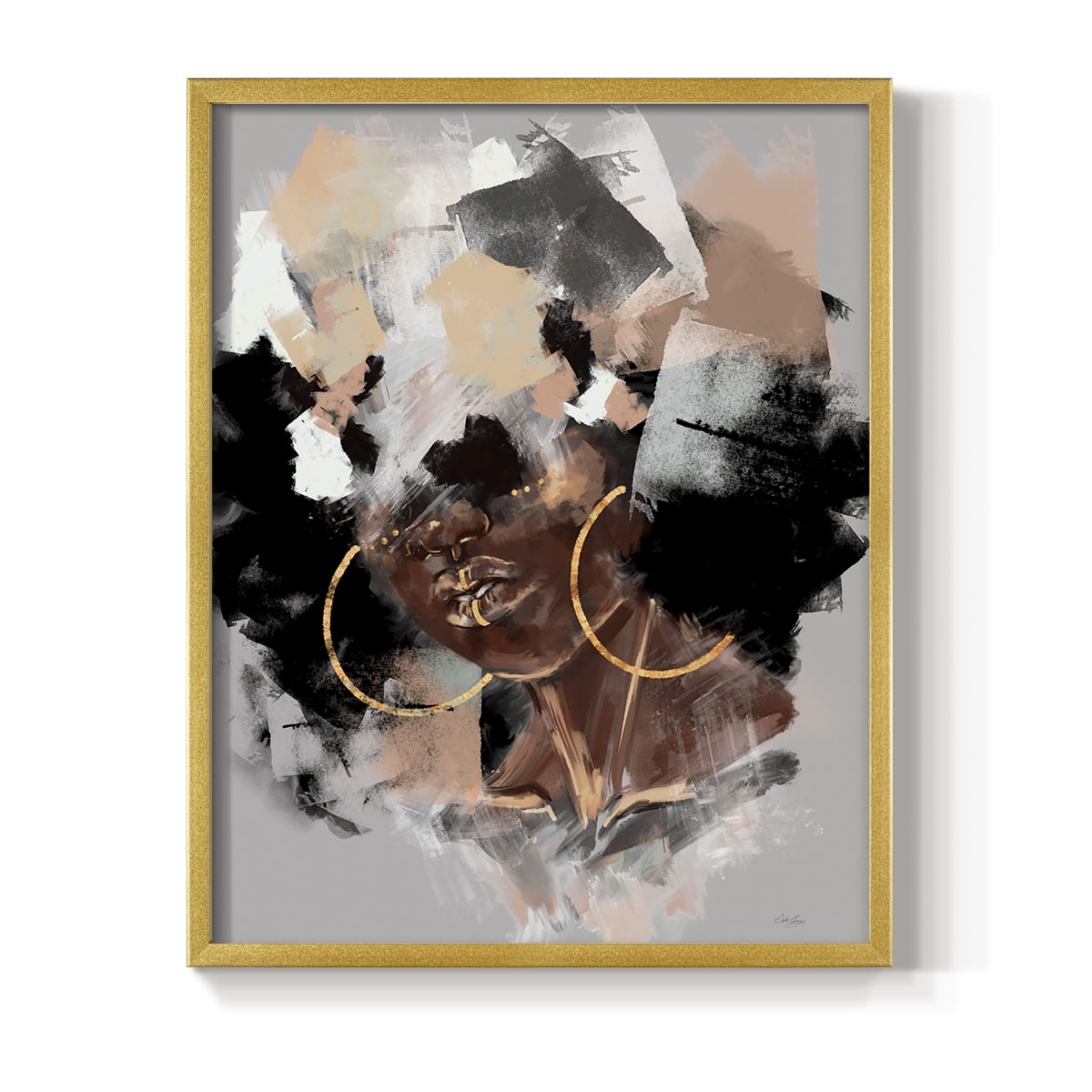 Afro Pop Framed Print in Gold Solid Wood Framed Print No Nail Hanging