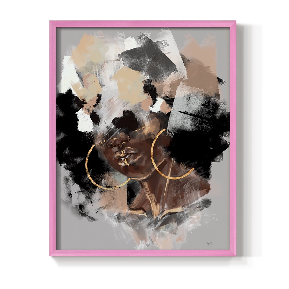 Afro Pop Framed Print in Pink Solid Wood Framed Print No Nail Hanging