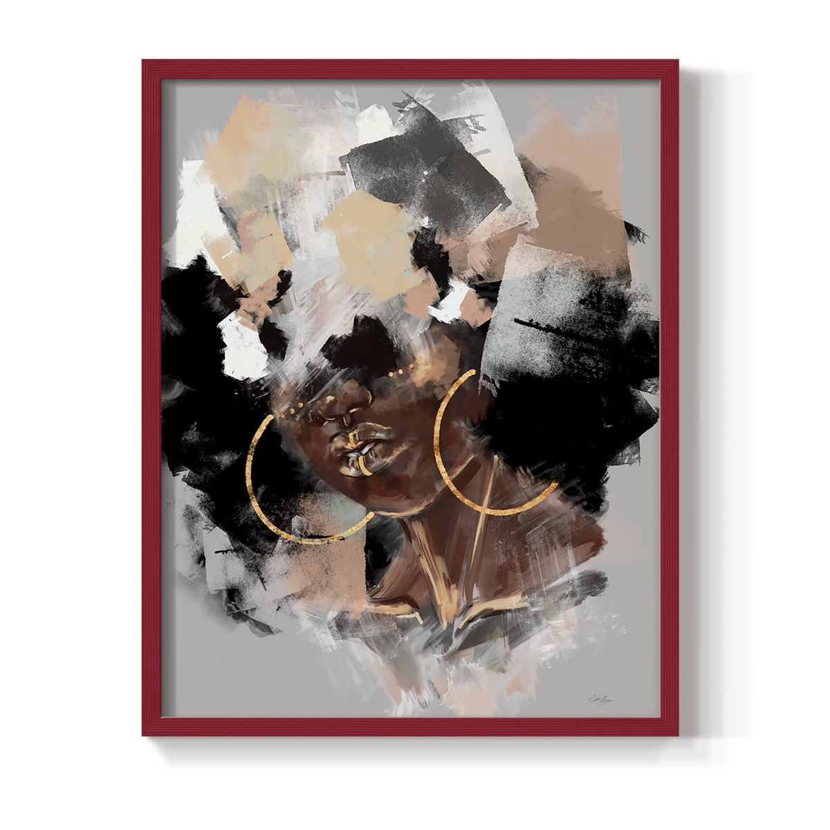 Afro Pop Framed Print in Red Solid Wood Framed Print No Nail Hanging