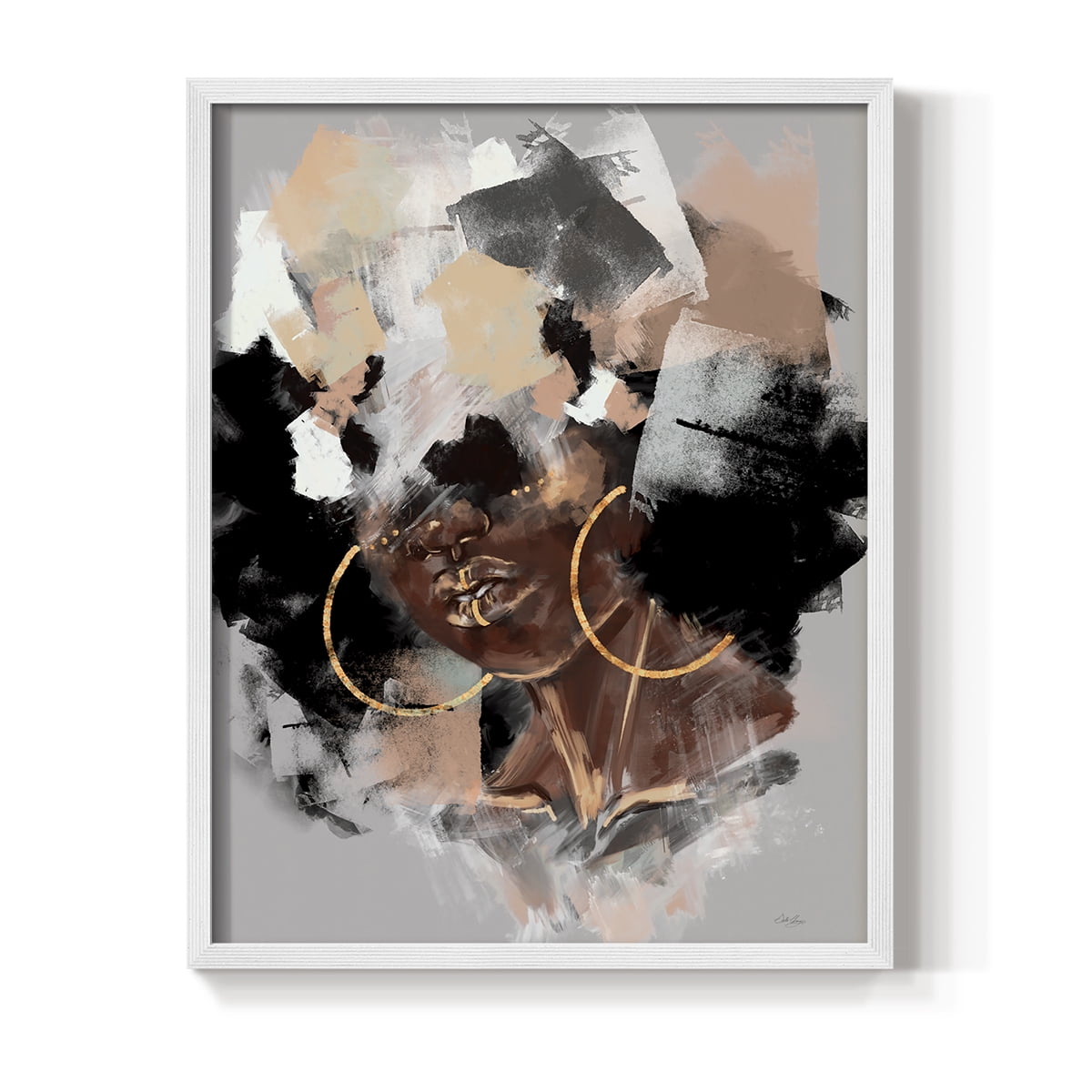Afro Pop Framed Print in White Solid Wood Framed Print No Nail Hanging